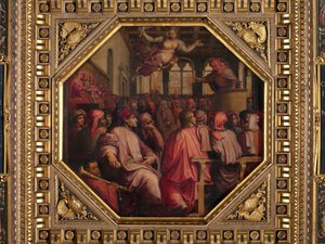 Tal av Antonio Giacomini för kriget mot Pisa i Sala dei Duecento av Giorgio Vasari
