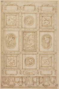Studera för en takdekoration, med Rebecca och Eliezer vid brunnen (recto); Studie för en takdekoration (verso) av Giorgio Vasari