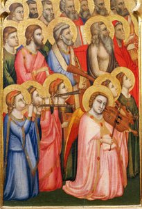 Italien, Florens, Basilica of Holy Cross, Bandini Baroncelli Chapel, Änglar som spelar musikinstrument, detalj av Jungfruns kröning av Giotto (c.1266 1337)