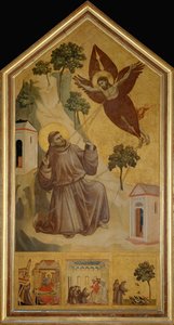 Sankt Franciskus av Assisi som får stigmata. i€ la predelle: Le songe d