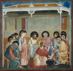 Fottvätt, detalj från Life and Passion of Christ, av Giotto av Giotto (c.1266 1337)