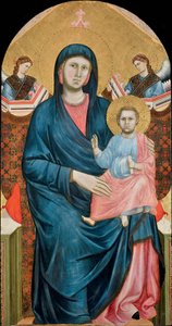 Madonna och barn tronade med två änglar av Giotto di Bondone (1266-1377). Tempera på panel, ca. 1288, Santo Stefanos stiftsmuseum i Florens av Giotto (c.1266 1337)