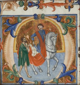 En upplyst miniatyr av St. Martin som delar sin mantel (från en storslagen körbok) av Giotto di Bondone (school of)