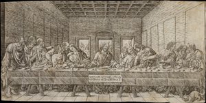 Nattvarden, med en spaniel, ca. 1500.