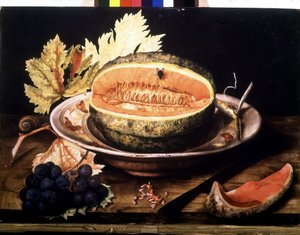Vattenmelon med fluga. Olja på duk av Giovanna Garzoni