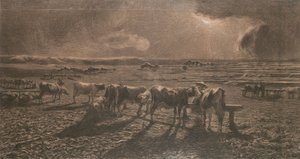 Evening (Grazing, Alla stanga) av Giovanni Segantini