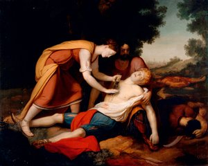 Erminia behandlar Tancred, av Gerolamo Costa (1777 -?) av Giovanni (1826 1903) Costa