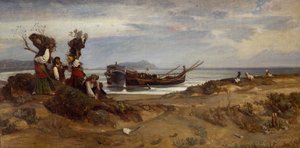 Kvinnor som bär ved i hamnen i Anzio