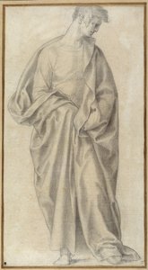 Kraftigt draperad ungdom (svart krita på vitt papper) av Giovanni (attr. to) Bandini