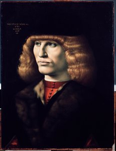 Porträtt av ung man, cirka 1495 (olja på trä) av Giovanni Ambrogio de Predis