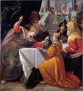 Salome med Johannes Baptists huvud på en silverplatta Målning av Giovanni Andrea Ansaldo (1584-1638) 1630 ungefär Genes, Musei di Strada Nuova (ex Palazzo Bianco)