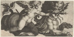 Putto matar ett havsmonster med ett löv Friser med havsmonster (serietitel)