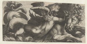 Sjöhäst med en putto runt halsen Friser med havsmonster (serietitel) av Giovanni Andrea Maglioli