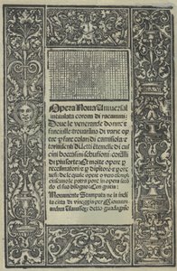 Opera Nova Universali med titeln Corona di racammi, titelblad recto, [1530].