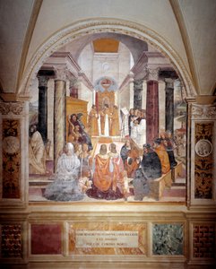 Benedictus bannlyste två nunnor och frikänner dem efter deras död fresk av klostret producerat av Antonio Bazzi dit il Sodoma (1477 - 1549) som berättar om livet för den helige Benediktus av Nursia (480 - 567) grundare av Benediktinerorden 1503 - 1508 Ab.