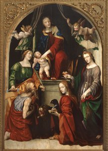 Madonna och barn och änglar bland de heliga Jerome, Katarina av Alexandria, Lucy och evangelisten Johannes, ca 1513 av Giovanni Antonio Bazzi Sodoma