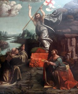 Kristi uppståndelse med den helige Leonard av Noblac och Lucia av Giovanni Antonio Boltraffio