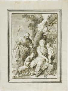 Heliga familjen och Johannes Döparen av Giovanni Antonio Burrini