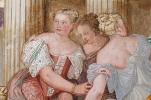 Kvinnofigur, detalj av Scipios nåd, kaminens rum, ca 1560-65 (fresk)