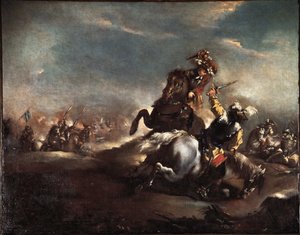 Duell of Knights (Knights fighting) Målning av Giovanni Antonio Guardi (1699-1760) Venedig Museo Correr