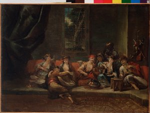 Harem, turkisk scen - olja på duk