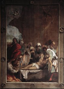 La deposition du christ (deposition av Kristus) Målning av Giovanni Antonio de Sacchis kallad il Pordenone (1484-1539) 1529-1530 Sön 391x291 cm Cortemaggiore (Piacenza), Chiesa dell Annunziata Italien