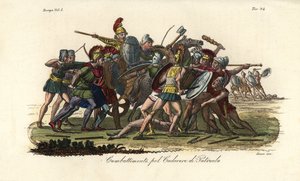 Greker och trojaner slåss om det nakna liket av Patroclus utanför Troja