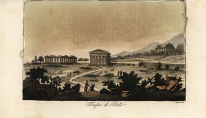 Utsikt över de antika grekiska templen i Hera vid Paestum, Italien