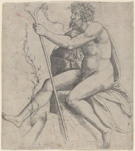 Man som sitter och håller en kluven stav av Giovanni Antonio da Brescia