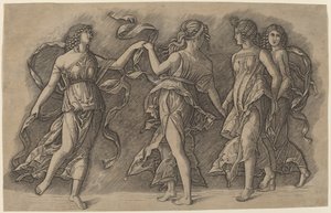 Fyra dansande musor av Giovanni Antonio da Brescia, after Andrea Mantegna