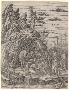 Gravläggningen med tre fåglar av Giovanni Antonio da Brescia, after Andrea Mantegna