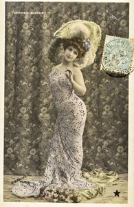 Vykort: Porträtt av Carmen Gilbert, Music Hall-artist av Phillipe de Marlier