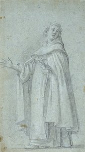 Studie av en stående dominikan, ca. 1595 (svart krita, förhöjd med vitt, på blått papper) av Giovanni Baglione