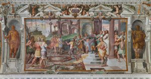 Ulysses berättelser: detalj av spelet att kasta sten vid Phaeacians hov, ca 1560 (fresk) (detalj av 3606285)