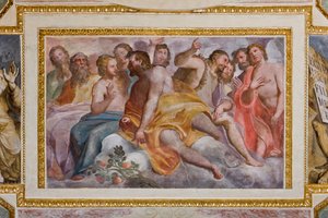 Genua, Duomo (St Lawrence Cathedral), inuti, Lercari-kapellet eller det heliga sakramentets kapell (norra absiden), valv: "The Righteous of the Old Testament", fresk av Giovanni Battista Castello känd som Bergamasco