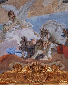 Clericipalatset, gobelänggalleriet eller Tiepolohallen: "Solens Quadriga lyser upp världen", detalj av fresken på valvet (ca 1740). av Giovanni Battista Tiepolo