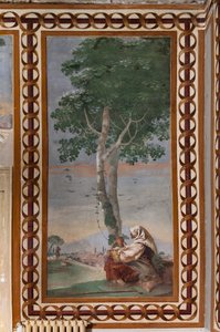 Gästboende, rum för de lantliga scenerna: "Landskap med en sittande bonde" av Giovanni Battista Tiepolo