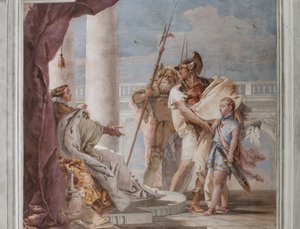 Palazzina (Kleines Gebäude), der dritte Raum oder Raum der Aeneis: "Aeneas stellt Eros in Gestalt von Ascanius Didone vor" von Giovanni-Battista Tiepolo