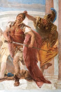 Detalj av Minerva som hindrar Achilles från att döda Agamemnon, från Iliadens rum i Palazzina