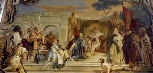 Anläggningen av Eveque Aroldo av Frederic I av Hohenstaufen (1122-1190) dit Frederic Barberousse, kung av Tyskland och germanske kejsaren Fresco av Giovanni Battista (Giambattista) Tiepolo (1696-1770). 1700-talspalatset i Wurzburg (Würzburg) Tyskland av Giovanni Battista Tiepolo