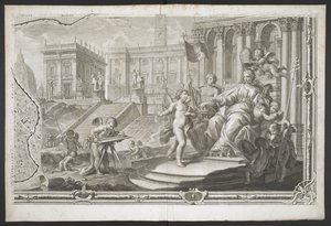 En kvinnlig figur som kröns, från Nuova Pianta di Roma, framställd av G. Nolli av Giovanni Battista (after) Nolli