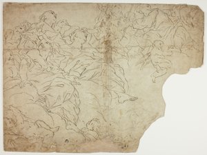 Helgon, eller allegoriska figurer och putti på moln av Giovanni Battista Beinaschi