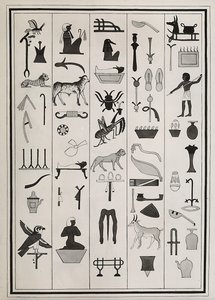 Ritningar av dekorationerna inifrån farao Psammetic I:s grav, reproducerade 1817 av Giovanni Battista Belzoni, inrymt i British Museum, London