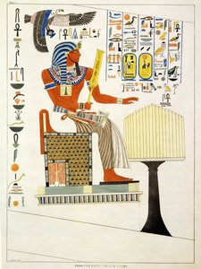 Väggmålning från Tombs of the Kings of Thebe, upptäckt av G. Belzoni, plåt 1 från `Plates Illustrative of the Researches in Egypt and Nubia`, graverad av Charles Hullmandel (1789-1850) 1820-22 (lith