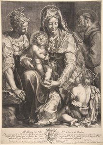 Jungfru och barn med Saint Catherine, Francis of Assisi och Johannes Döparen, mitten av 1600-talet.
