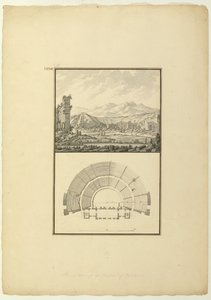 Utsikt och plan över Theatre of Hierapolis (nu Pamukkale), ca 1750 (penna & bläck och tvätt på papper)
