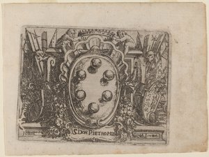 Dedikation till Don Pietro Medici från "Bizarre of Various Figures" av Giovanni Battista Bracelli