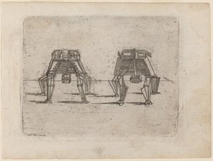 Två kubikfigurer med händerna på marken av Giovanni Battista Bracelli