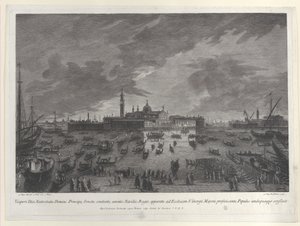 Nattvy av processionen på julafton för dogen och den venetianska senaten till San G..., 1763. av Giovanni Battista Brostoloni