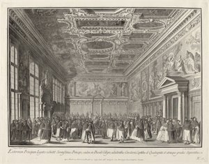 Mottagning av dogen av utländska ambassadörer i Sala del Collegio, 17631766.